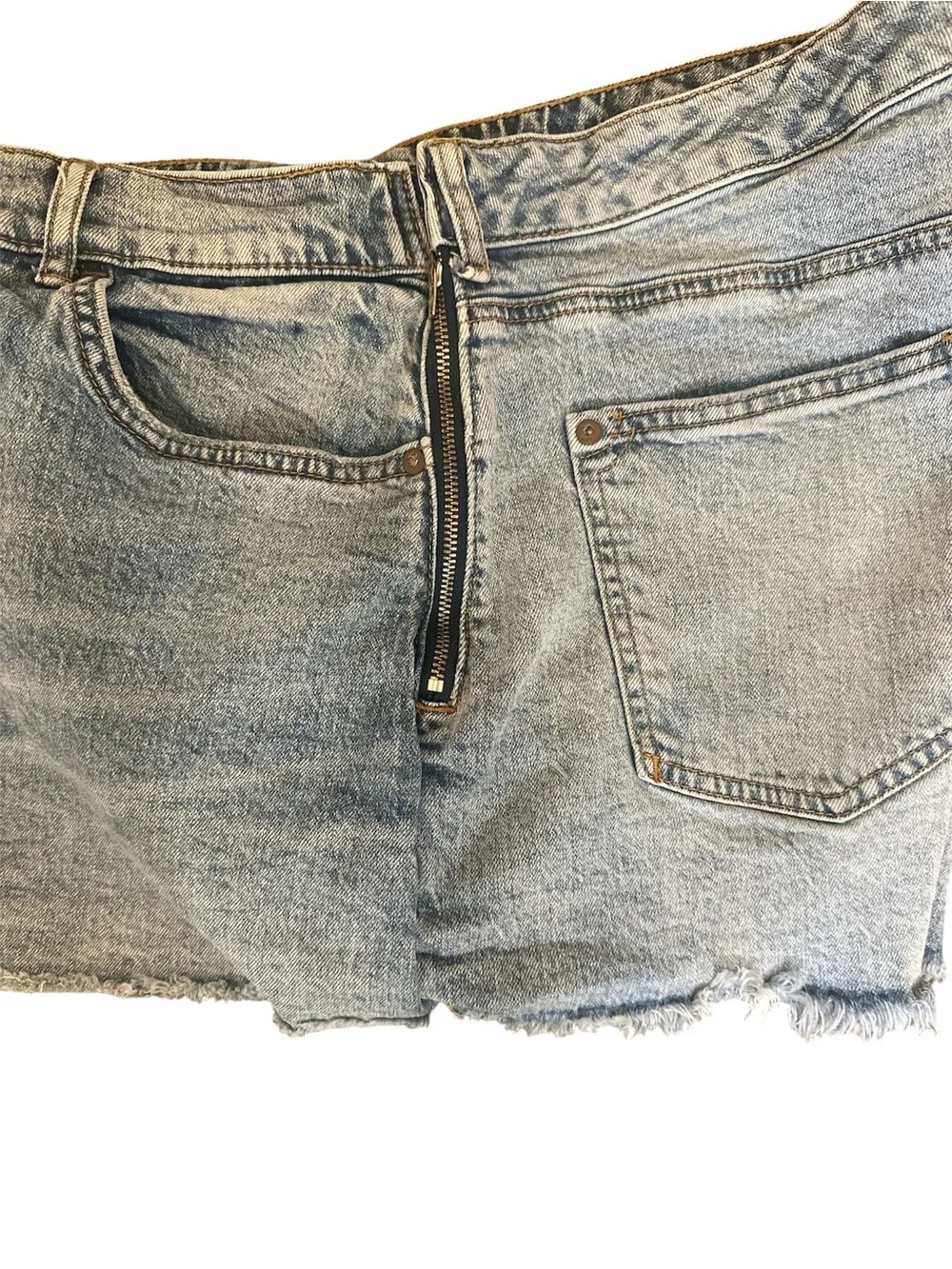 Anthropologie 31 Blue Denim Skort Asymmetric Mini Frayed Raw Hem Pockets Pilcro